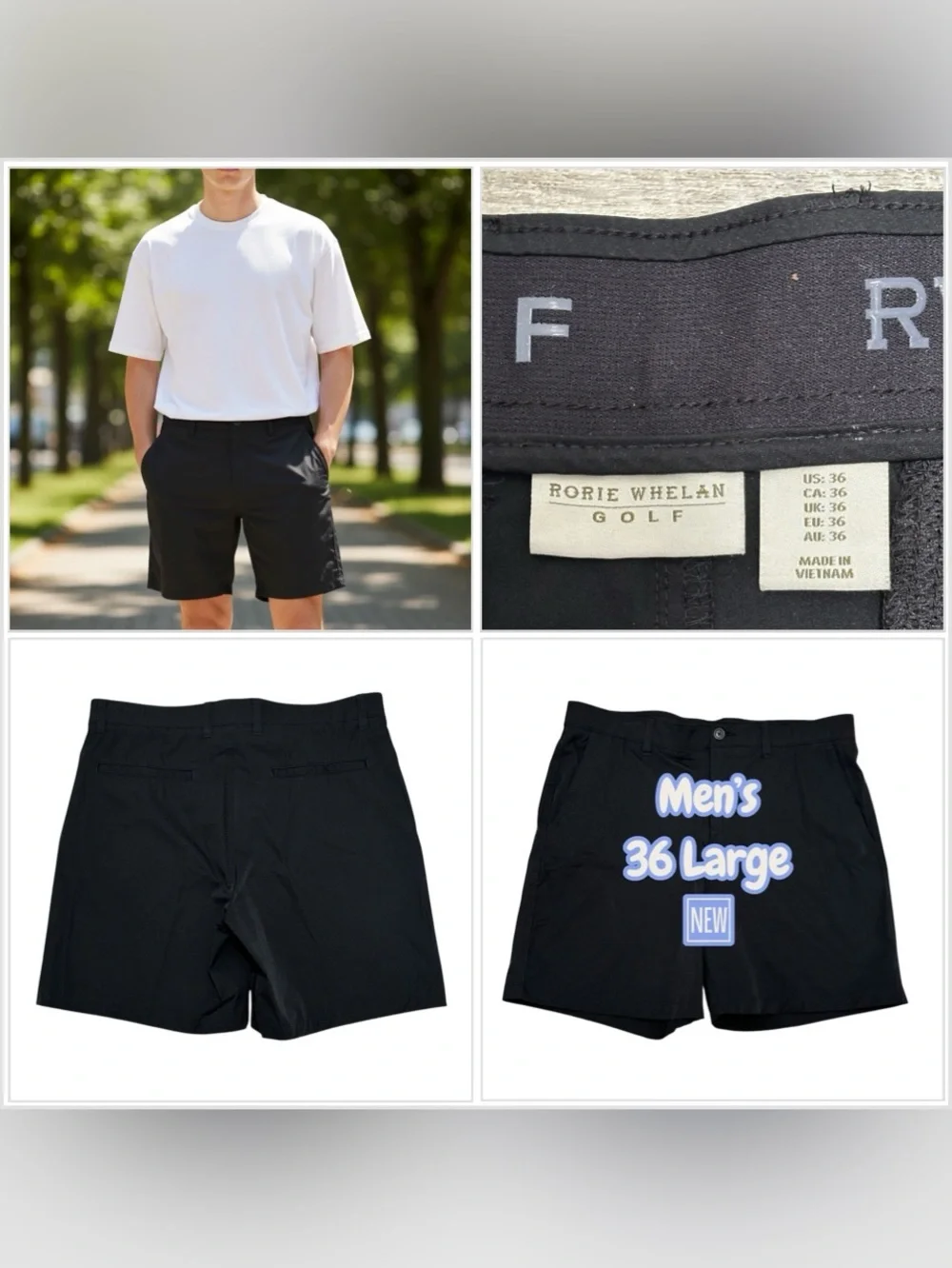 Mens RW Golf 36 Medium Shorts Chino Khakis Stretch Grip Waistband Black NWOT